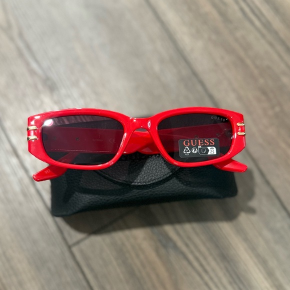 Guess Accessories - NWT Guess Sunglasses Red Women’s Rectangle Frame Gold Detail with Case